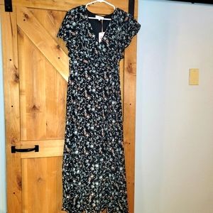 Women's Large Fluttery Floral Wrap Dress  black, sage, rust, periwinkle